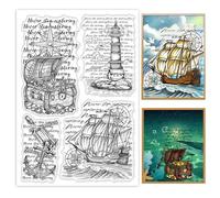 GLOBLELAND Vintage Nautical Background Clear Stamps Retro Ocean Sailboat Navigation Background Silicone Clear Stamps Treasure Lighthouse Transparent Stamp Seals for Cards Making DIY Scrapbooking