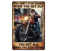 GLOBLELAND Vintage Old Man Motorcycle Metal Tin Sign 12x8inch "Don't Stop Riding" Tin Signage Decor Signs Retro Inspirational Texts Wall Metal Plaque for Home Rooms Cafes Club Gym Shopstore Decoration