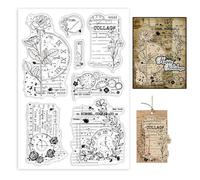 GLOBLELAND Vintage Plant Clear Stamps for Cards Making Time Planning Clock Silicone Clear Stamp Seals Transparent Stamps for DIY Scrapbooking Photo Album Journal Home Decoration
