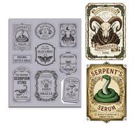 GLOBLELAND Vintage Poison Labels Cling Rubber Stamps 8.7x7 inch Magic Card Frames EVA Cling Mount Stamp Retro Snake Skull Rubber Stamps Set for Card Making Photo Album Decoration DIY Scrapbooking
