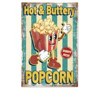 GLOBLELAND Vintage Popcorn Cartoon Character Metal Tin Sign 8×12inch Retro Delicious Popcorn Funny Tin Room Door Sign Cave Signs Art Plaque Poster Wall Decor for Home Bars Cafe Pubs Club Decoration