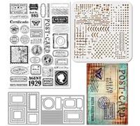 GLOBLELAND Vintage Postage Clear Stamps Metal Rectangle Frame Cutting Die Cuts PET Paint Craft Stencils for Card Making DIY Embossing Scrapbooking Craft