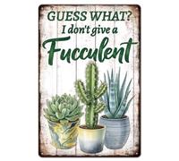GLOBLELAND Vintage Potted Succulent Cactus Metal Tin Sign 12x8inch Flowers Tin Signage Decor Signs Retro Wooden Background Garden Wall Metal Plaque for Home Rooms Cafes Club Gym Shopstore Decoration