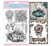 GLOBLELAND Vintage Steampunk Spaceship Gears Clear Stamps Mechanical Clock Hot Air Balloon Silicone Transparent Stamps for DIY Scrapbooking Photo Album Decorative Cards Making 6.3x4.3 in