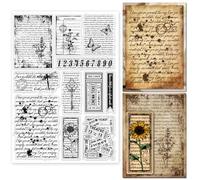 GLOBLELAND Vintage Text Background Clear Stamps for Cards Making Retro Flowers Butterfly Clear Stamp Seals 5.83x8.27inch Transparent Stamps for DIY Scrapbooking Photo Album Journal Home Decoration