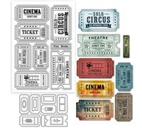 GLOBLELAND Vintage Ticket Clear Stamp and Cutting Dies Set for Card Making Movie Theater Show Ticket Silicone Clear Stamp Metal Retro Note Die Cuts for DIY Scrapbooking Photo Album