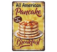 GLOBLELAND Waffles Pancakes Metal Tin Sign "All American Pancake Breakfast" Vintage Painting Tin Signs 12x8inch Retro Wall Plaque Poster for Home Kitchen Bar Hotel Restaurant Pâtisserie Decoration