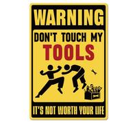 GLOBLELAND "WARNING, Don't Touch My Tools" Tin Sign Tools Metal Tin Sign Metal Vintage Sign 12×8inch Funny Wall Decor Tin Signs for Home Farm Bar Coffee Shop Club Decoration