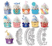 GLOBLELAND Waves Cupcake Wrappers Cutting Dies for DIY Scrapbooking Metal Summer Shells Fish Cut Dies Animals Dolphin Cupcake Die Cuts for Card Making Embossing Photo Album Craft Decor