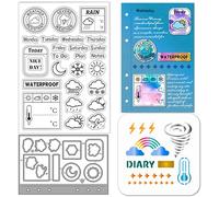 GLOBLELAND Weather Stamps Clear Stamps Cutting Dies PET Painting Stencils for Card Making Diary Planner Silicone Stamp Metal Die Cuts PET Stencils for DIY Scrapbooking
