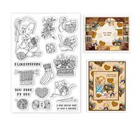 GLOBLELAND Weaving Yarn Clear Stamps Cat Greetings Knit Sweater Silicone Clear Stamp Seals for Cards Making DIY Scrapbooking Photo Journal Album Decoration