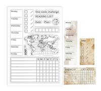 GLOBLELAND Weekly Planner Clear Stamps World Map Silicone Clear Stamp Journal Transparent Stamps for DIY Scrapbooking and Cards Making Photo Album Journal 6.3x4.33inch