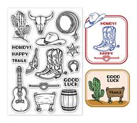 GLOBLELAND Western Cowboy Themed Clear Stamps Vintage Silicone Clear Stamp Set for Craft Decor DIY Scrapbooking, Postcards