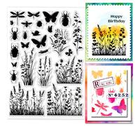 GLOBLELAND Wildflowers Grass Silhouette Clear Stamps 8.3x5.8 inch Flowers Insect Silhouette Silicone Clear Stamp Seals Nature Silhouette Transparent Stamps for DIY Scrapbooking Cards Making Journal