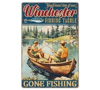 GLOBLELAND "Winchester Fishing Tackle" Tin Sign Fishing Metal Tin Sign Metal Vintage Sign 12×8inch Funny Wall Decor Tin Signs for Home Farm Bar Coffee Shop Club Decoration
