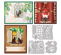 GLOBLELAND Window Frame Cutting Dies for DIY Scrapbooking Metal Brick Wall Backgroud Cat Cut Dies Flowers Leaves Butterflies Die Cuts for Card Making Embossing