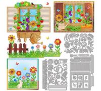 GLOBLELAND Window Frames Cutting Dies for Card Making Garden Flowers Leaves Die Cuts Fences Grass Pumpkins Borders Metal Die Cut Dies for DIY Scrapbooking Embossing Photo Album Craft Decor