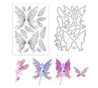GLOBLELAND Wing Clear Stamps and Elf Cutting Dies Set Butterfly Wing Silicone Clear Stamps and Metal Magic Fairy Die Cuts for Card Making and DIY Scrapbooking