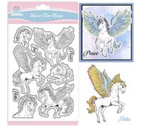 GLOBLELAND Wings Pegasus Clear Stamps for Scrapbooking Flying Horse Silicone Stamps Magic Animals Sentiment Transparent Stamp for Card Making DIY Embossing Journaling