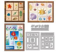 GLOBLELAND Wood Grain Display Frame Cutting Dies for Card Making Flowers Leaves Metal Die Cuts Mushrooms Cutting Dies Templates for Scrapbooking Journal Embossing Paper Craft Decor