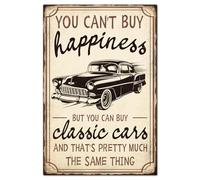 GLOBLELAND "You Can't Buy Happiness" Tin Sign Classic Cars Metal Tin Sign Vintage Metal Tin Sign 12×8inch Funny Wall Decor Tin Signs for Home Farm Bar Coffee Shop Club Decoration
