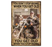GLOBLELAND "You Don't Stop Riding When You Get Old" Vintage Metal Motorcycle Tin Sign Plaque Poster 8×12inch Retro Metal Wall Decorative Tin Signs for Home Bar Club Orchard Decoration