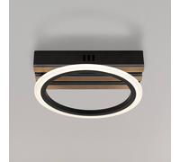 Globo Blevins LED ceiling light, matt black/wood effect, Ø 25 cm