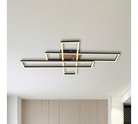 Globo Dakari LED ceiling lamp, length 80 cm, black/wood, 3-bulb