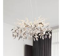 Globo Danna chandelier, chrome-coloured/smoke grey/clear, Ø 61 cm