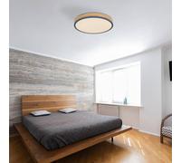 Globo Doro LED ceiling lamp, Ø 45 cm, dark graphite/wood, wood, 830