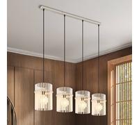 Globo Gorley pendant light, white/sand, glass, 110 cm, 4-bulb, E27