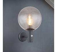 Globo Hedwig outdoor wall lamp, anthracite/smoke, sensor, IP44, E27