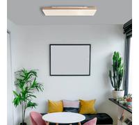 Globo LED ceiling lamp Doro, length 80 cm, dark wood, wood, CCT