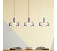 Globo LED hanging light Grant, length 90 cm, smoke grey, 3-bulb, glass