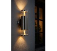 Globo LED Outdoor Wall Light Carme Silver IP44 2x5W GU10 Warm White Up Down