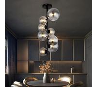 Luminosa Lighting Luminosa Riha Globe Ceiling Light Matt Black Smoke Glass Shade 8X G9 3000K