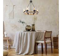 Globo Lila pendant light, wooden ring, round, 6-bulb