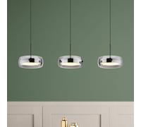 Globo Livion LED pendant light, smoky grey/black, glass, 85 cm