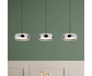Globo Livion LED pendant light, smoky grey/black, glass, 85 cm