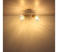 Globo Luise ceiling light, white, wooden look, 2-bulb