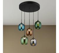 Globo Minara LED pendant light, 5-bulb, Ø 43 cm, multicoloured, glass