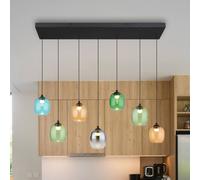 Globo Minara LED pendant light, 7-bulb, length 102 cm, colourful, glass