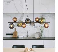 Globo Riha pendant light, length 86 cm, black/smoke grey, 9-bulb.