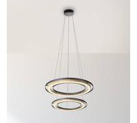 Globo Rilas LED pendant light, black/wood, Ø 57 cm, dimmable