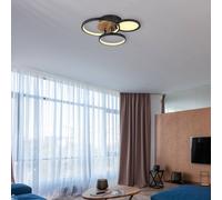 Globo Sid LED ceiling light with wood, 4-bulb