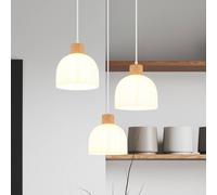 Globo Swanson pendant light, Ø 51 cm, white/brown, metal/wood, 3-bulb