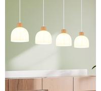 Globo Swanson pendant light, length 113 cm, white/brown, metal/wood, 4-bulb