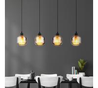 Globo Xia hanging light, length 89 cm, smoke grey, 4-bulb, glass
