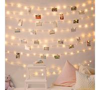 GloBrite 100 LED Battery Fairy Lights w/Photo Pegs and String, 10M Fairy Lights Battery Operated w/ 60 Mini Pegs and String for Photos -Ideal for Bedroom Ambiance, Party Backdrops, or Wedding Décor