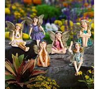 GloBrite 10cm Set of 6 Mini Fairy Garden Ornaments Outdoor - Garden Fairy Statues for Lawn, Yard, Flower Beds - Hand-Painted Decorative Figurines - Durable Waterproof Polyresin - Gift for Women & Kids